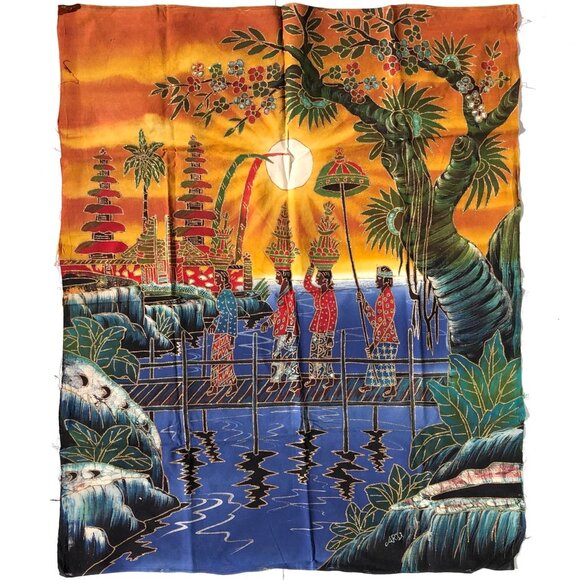 Balinese Batik Art Panel Traditional Scene Bali Indonesia Asian vintage AS IS - Picture 2 of 15
